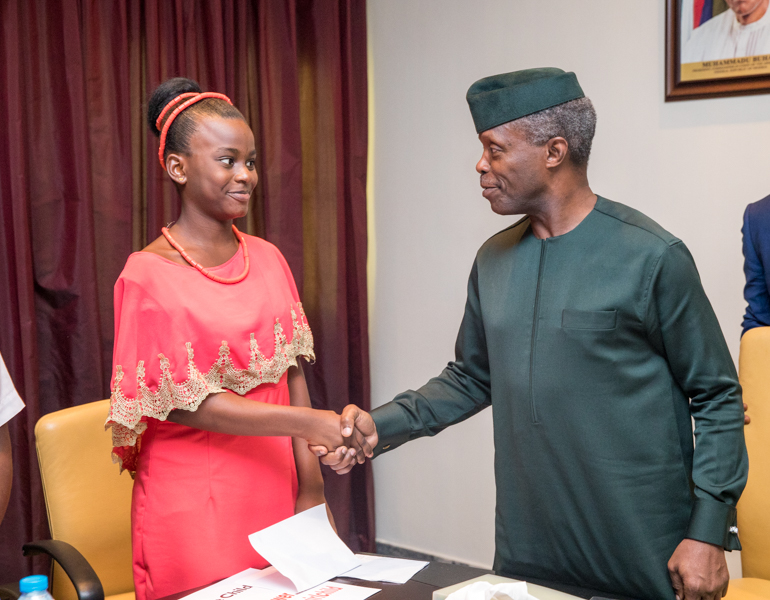 VP Osinbajo Meets With Girl-Child Advocates From Different Schools In Abuja on 11/10/2017