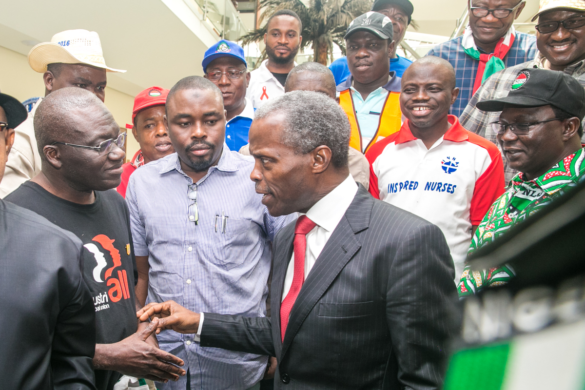 Ag President Osinbajo Welcomes And Interacts With Representatives Of NLC, TUC & CSO Protesters At State House, Abuja on 09/02/2017