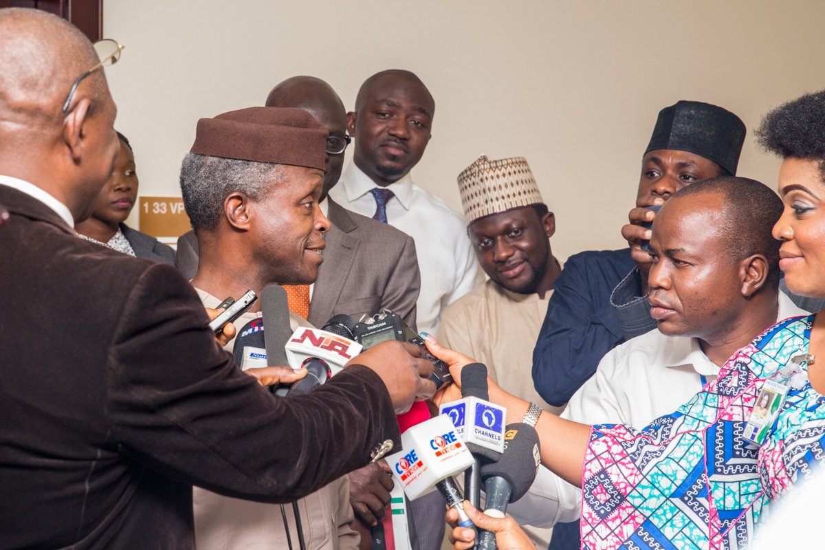 Ag President Osinbajo Addresses Members Of The Press About The Hale And Hearty Health State Of President Buhari At The State House on 06/02/2017