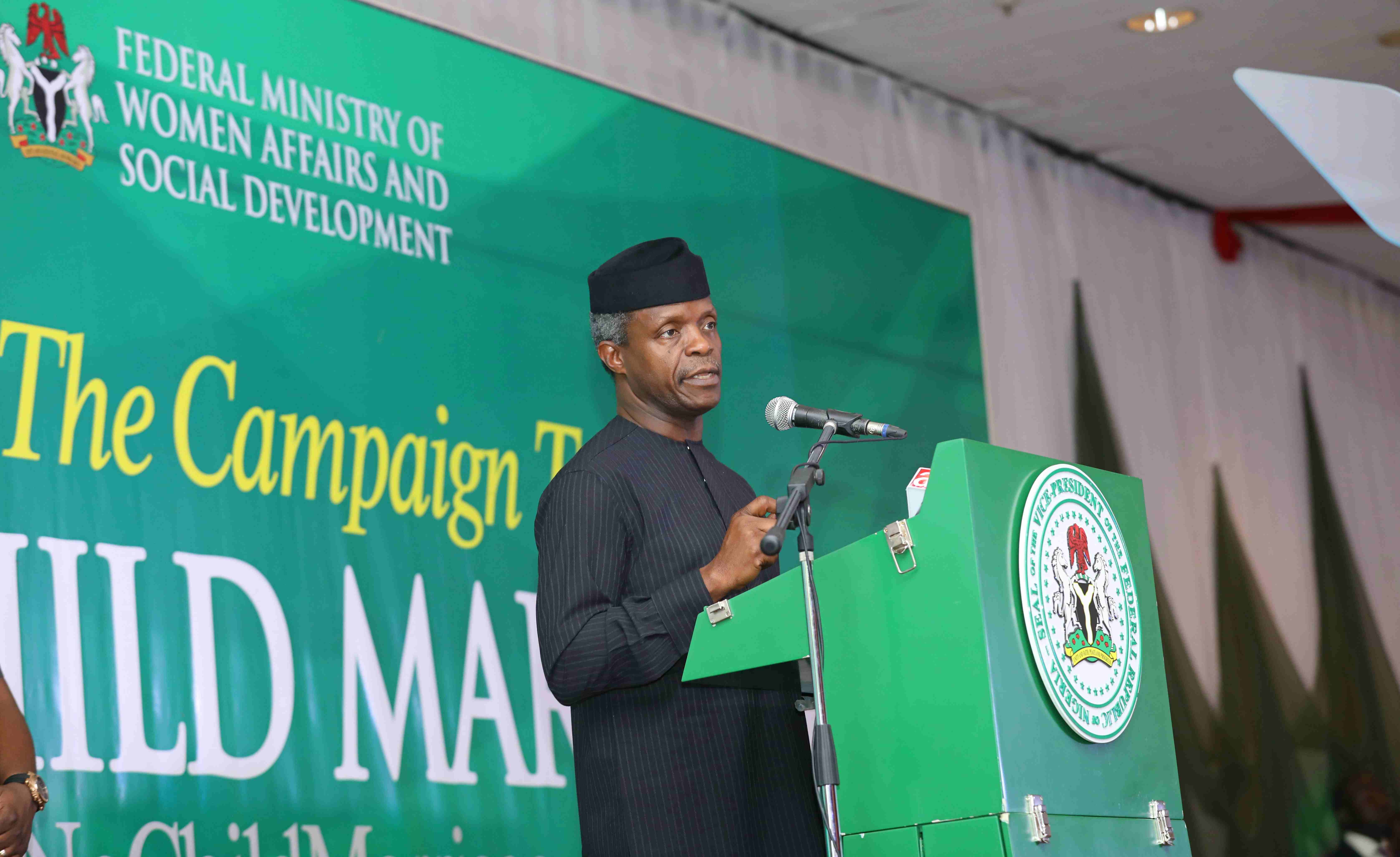 VP Osinbajo Joins The Campaign To End Child Marriage #NoChildMarriage On 29/11/2016