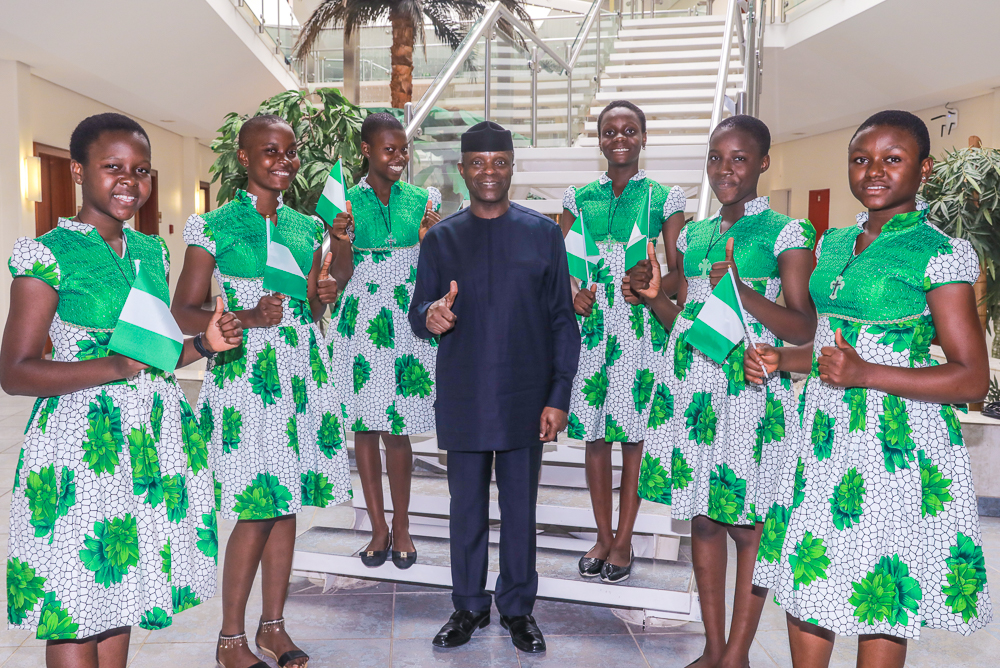 VP Osinbajo Receives Team Save-A-Soul Nigerian Girls Who Won World Largest Tech Competition On 06/09/2018
