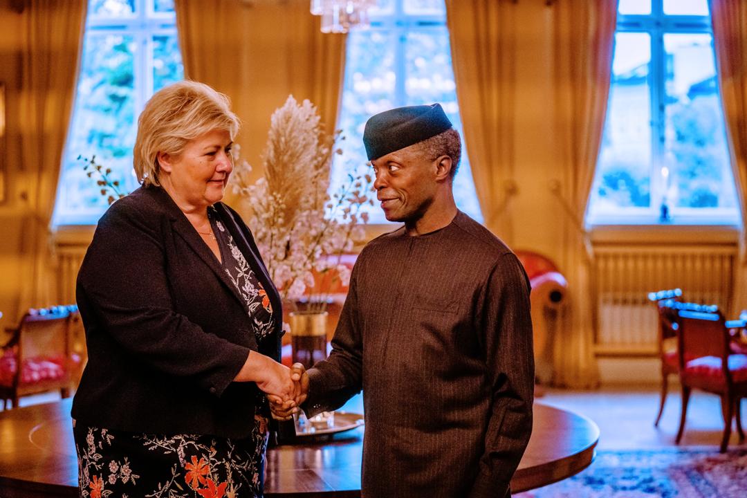 VP Osinbajo Meets With Prime Minister Of Norway, Erna Solberg On 08/10/2019