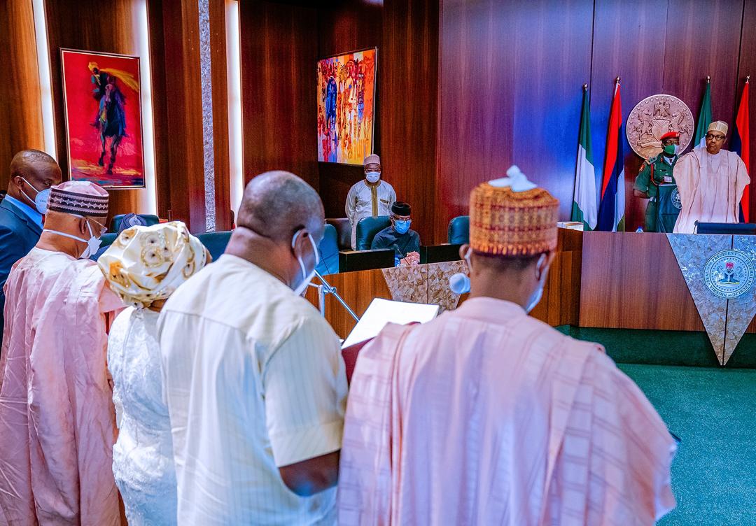 President Buhari Swears In Chairman & Commissioners Of Federal Character Commission, Commissioners Of Revenue Mobilisation Allocation & Fiscal Commission & Federal Civil Service Commission On 02/07/2020